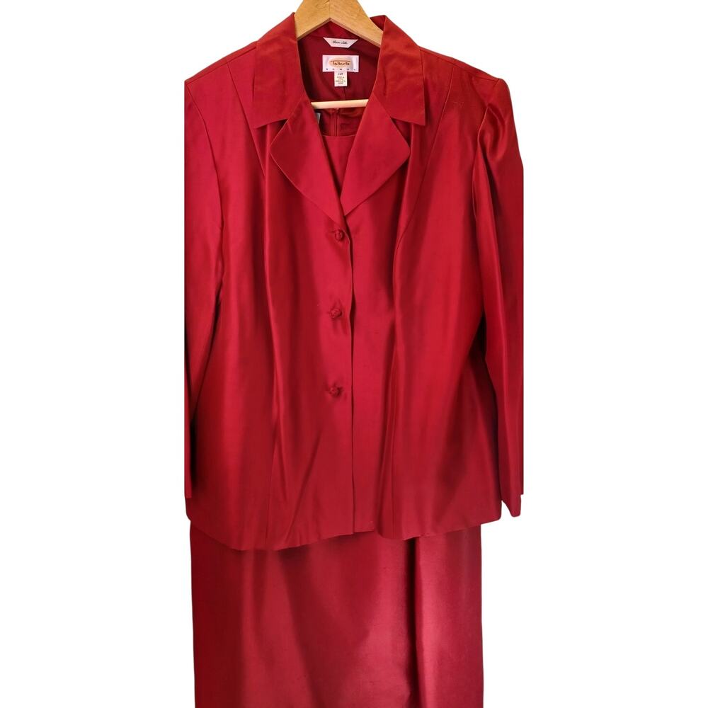 Vintage Talbots Plus Size 14W Red Pure Silk 2-Piece Career Suit Outfit Plus Size